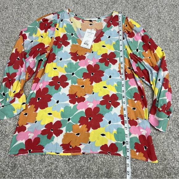 Michelle McDowell Top Women Small Colorful Floral Balloon Sleeve Bloom Again NEW - Picture 2 of 6